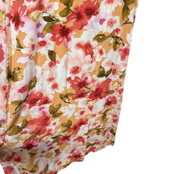 Moon River Linen Blend Midi Dress Small Orange Multicolor Floral Puff Sleeve - Picture 7 of 10